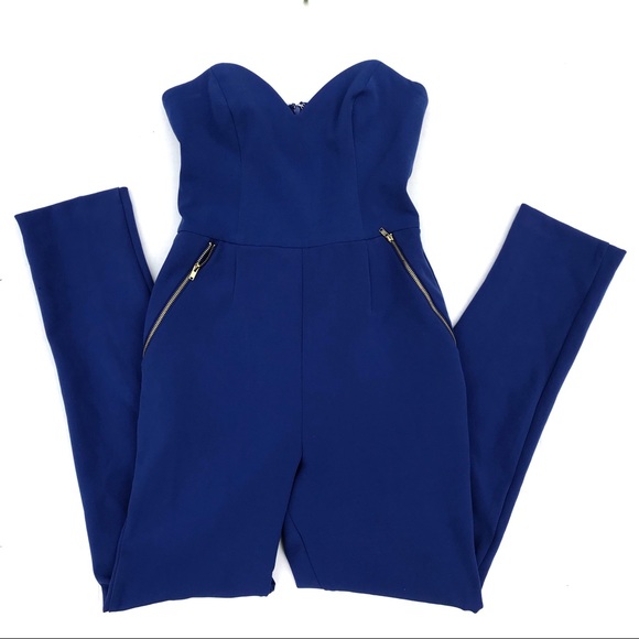 Topshop Royal Blue Strapless Jumpsuit Size 4 - Picture 2 of 7
